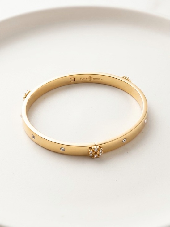 Tory Burch Jewelry - Tory Burch Gold Crystal-Stud Hinged Bangle Bracelet with dust bag